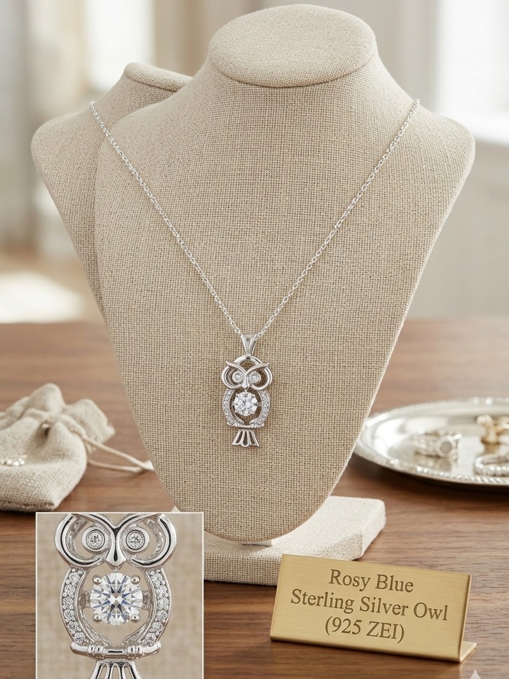 Sterling Silver Owl Pendant Necklace - Silver